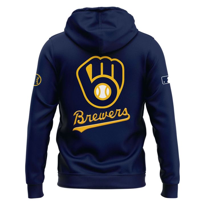 Special New October Ready 2025 MLB Postseason Brewers Uniform Navy Hoodie