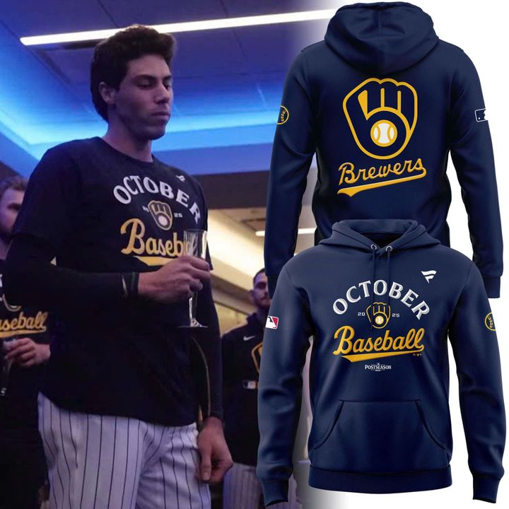 Special New October Ready 2025 MLB Postseason Brewers Uniform Navy Hoodie