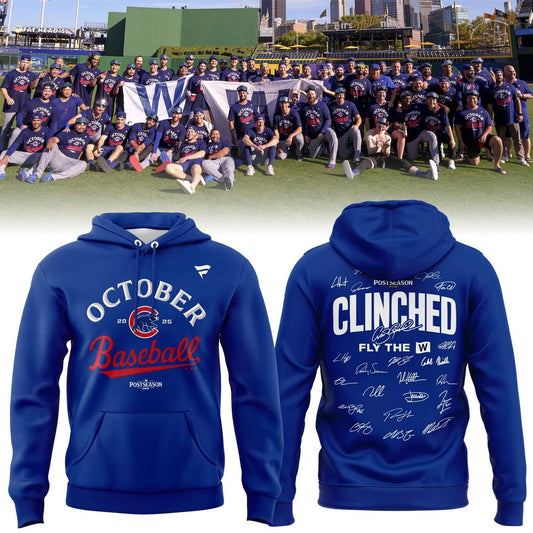 2025 Clinched "Fly The W" Chicago Cubs Hoodie