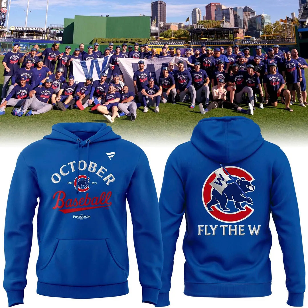 Special New October Ready "Chicago Cubs Fly The W" Flag Wordmark Hoodie