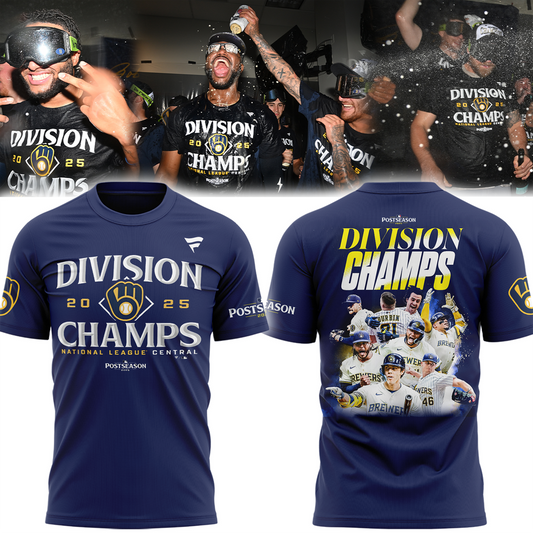 Milwaukee Brewers Navy 2025 NL Central Division Champions Locker Room T-Shirt