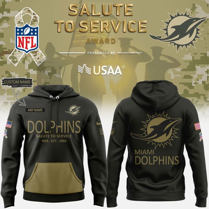 Miami Dolphins Salute to Service Sideline 2025 Hoodie Custom NAME