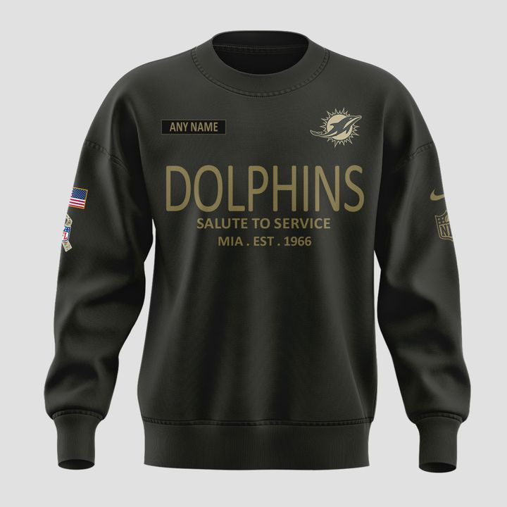 Miami Dolphins Salute to Service Sideline 2025 Sweatshirt Custom Name