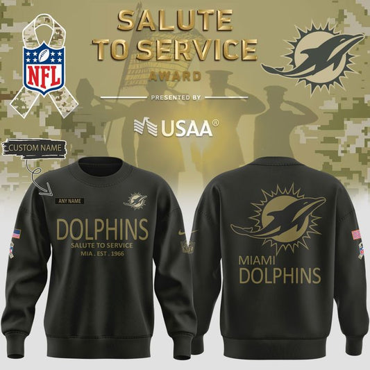 Miami Dolphins Salute to Service Sideline 2025 Sweatshirt Custom Name