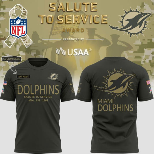 Miami Dolphins Salute to Service Sideline 2025 Tshirt Custom Name