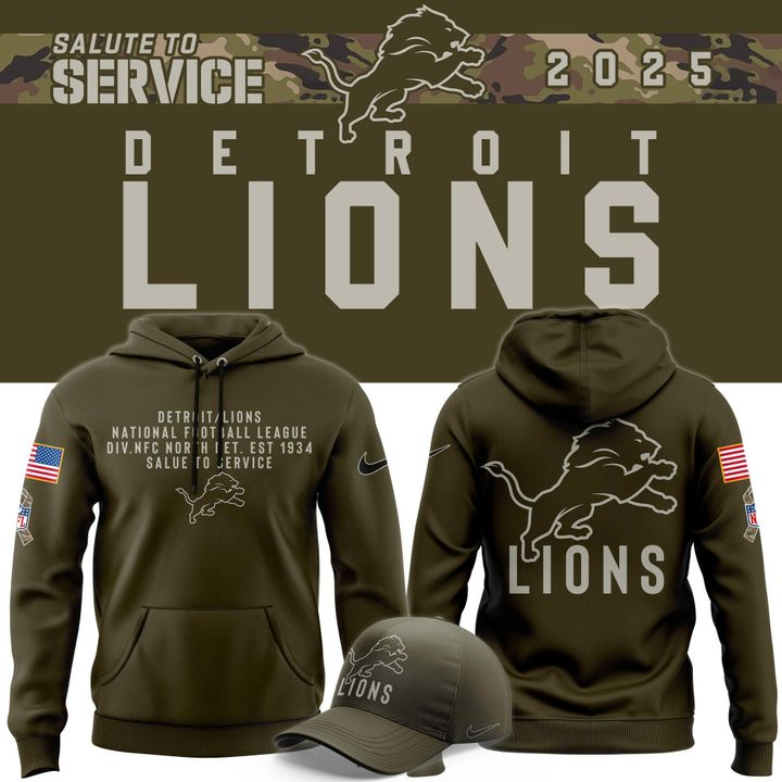 Men's Detroit Lions Nike Olive 2025 Salute to Service Sideline Standard Issue Hoodie V3