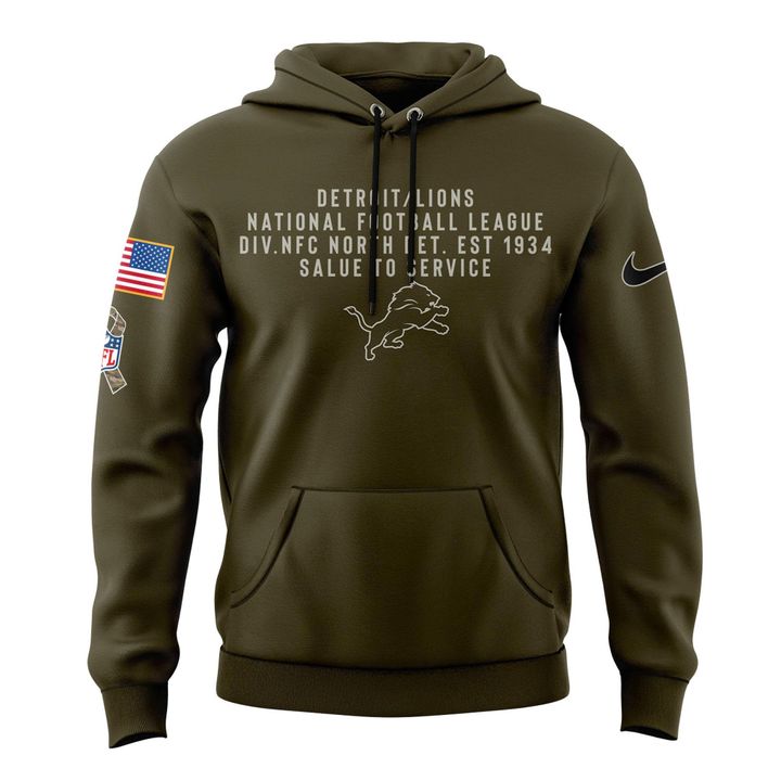 Men's Detroit Lions Nike Olive 2025 Salute to Service Sideline Standard Issue Hoodie V3