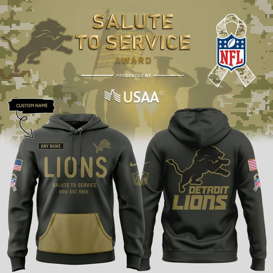 Detroit Lions Salute to Service Sideline 2025 Hoodie Custom NAME