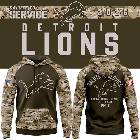 Men's Detroit Lions Nike Olive 2025 Salute to Service Sideline Standard Issue Hoodie V4