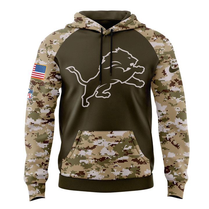 Men's Detroit Lions Nike Olive 2025 Salute to Service Sideline Standard Issue Hoodie V4