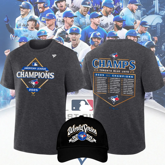 Toronto Blue Jays Fanatics Heather Charcoal 2025 American League Champions Locker Room T-Shirt