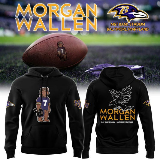 Baltimore Ravens x Morgan wallen 2025 Tour M&T Bank Stadium Black Hoodie