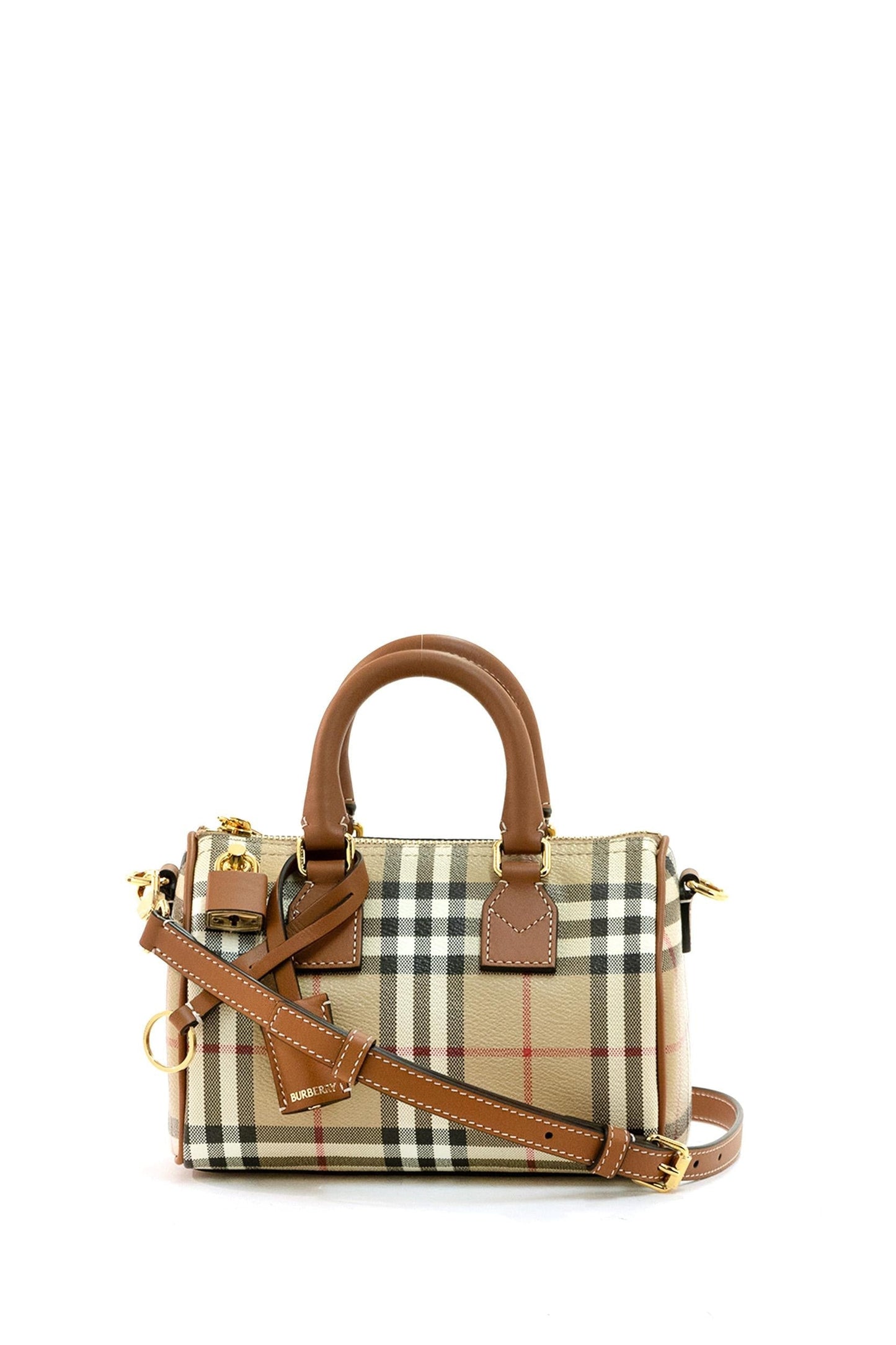 Borsa bauletto con stampa Burberry Check di colore beige archivio
