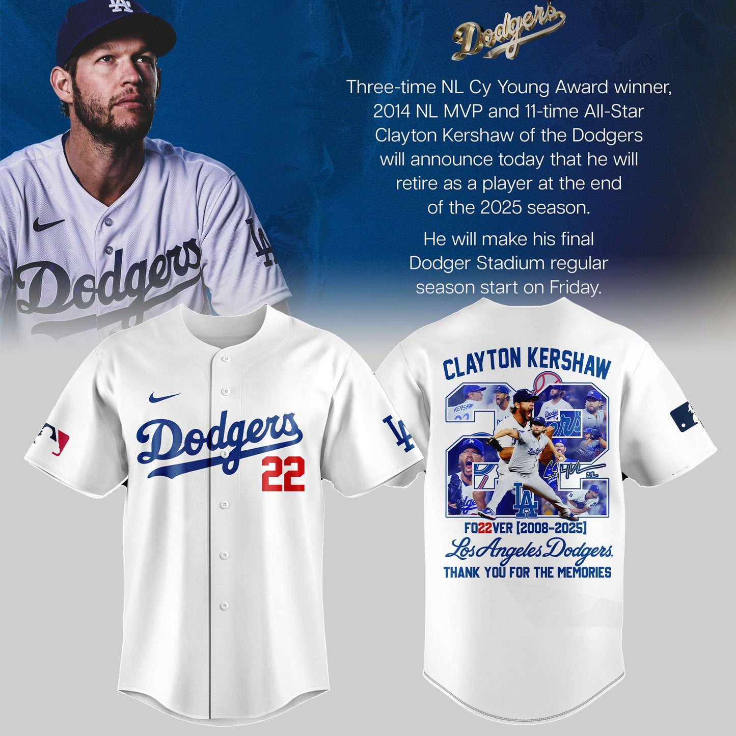 Los Angeles Dodgers Thank You Clayton Kershaw Limited Edition Jersey