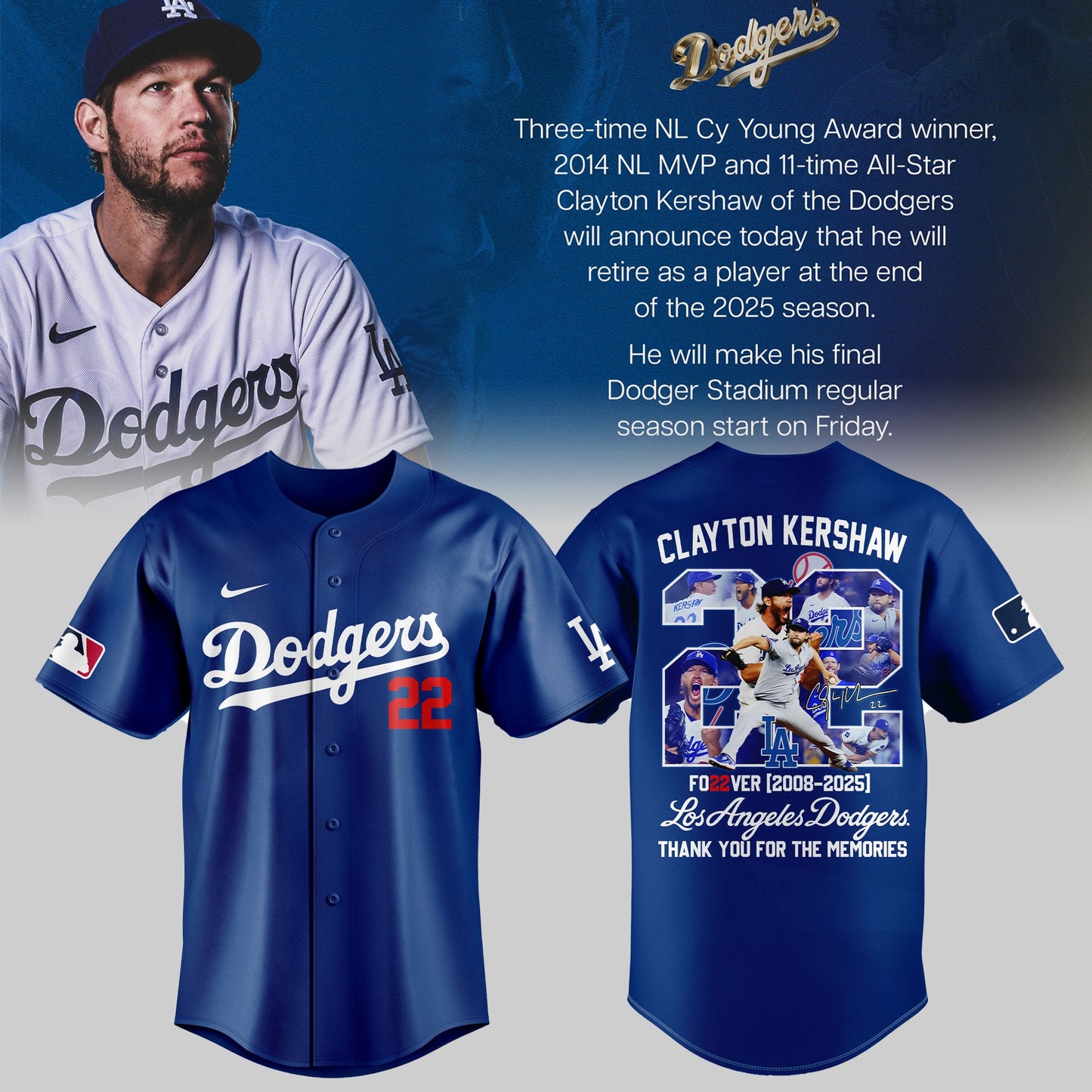 Los Angeles Dodgers Thank You Clayton Kershaw Limited Edition Jersey