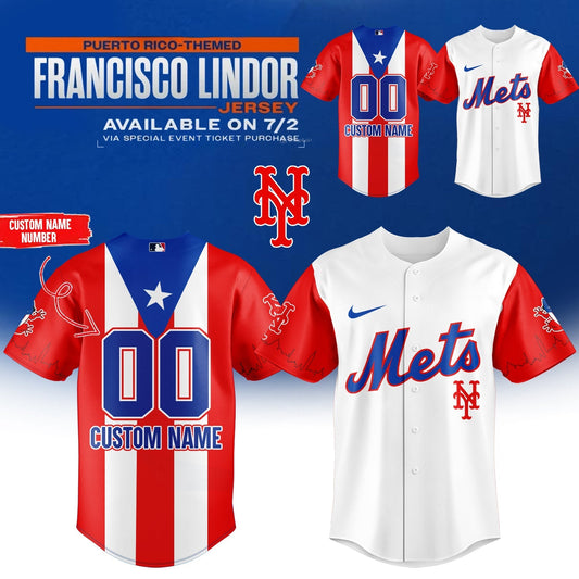 New York Mets x Puerto Rico Themed Francisco Lindor 2025 Jersey Custom Name&Number