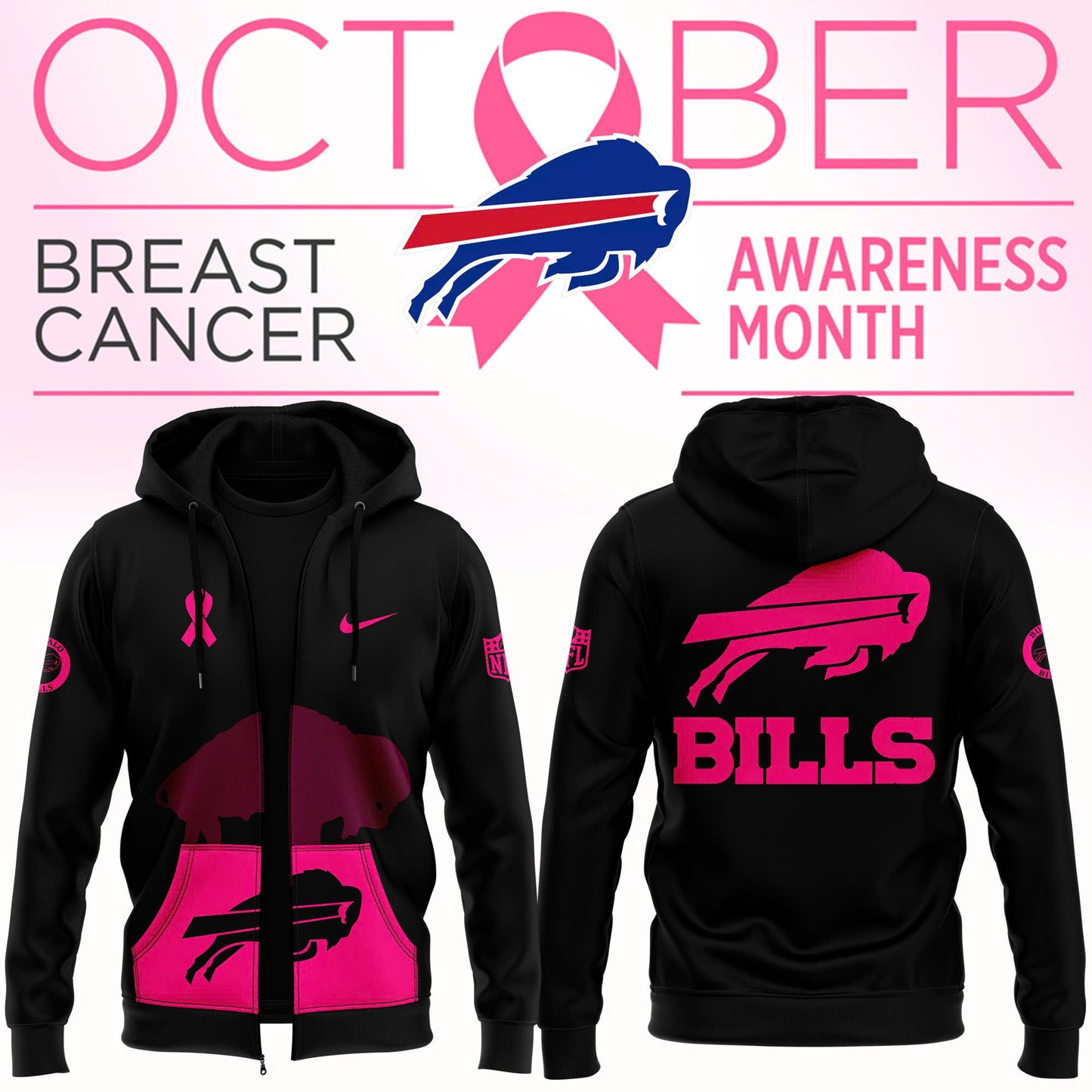 Men’s Nike Black Buffalo Bills 2024 NFL Crucial Catch Club Pullover Zip Hoodie