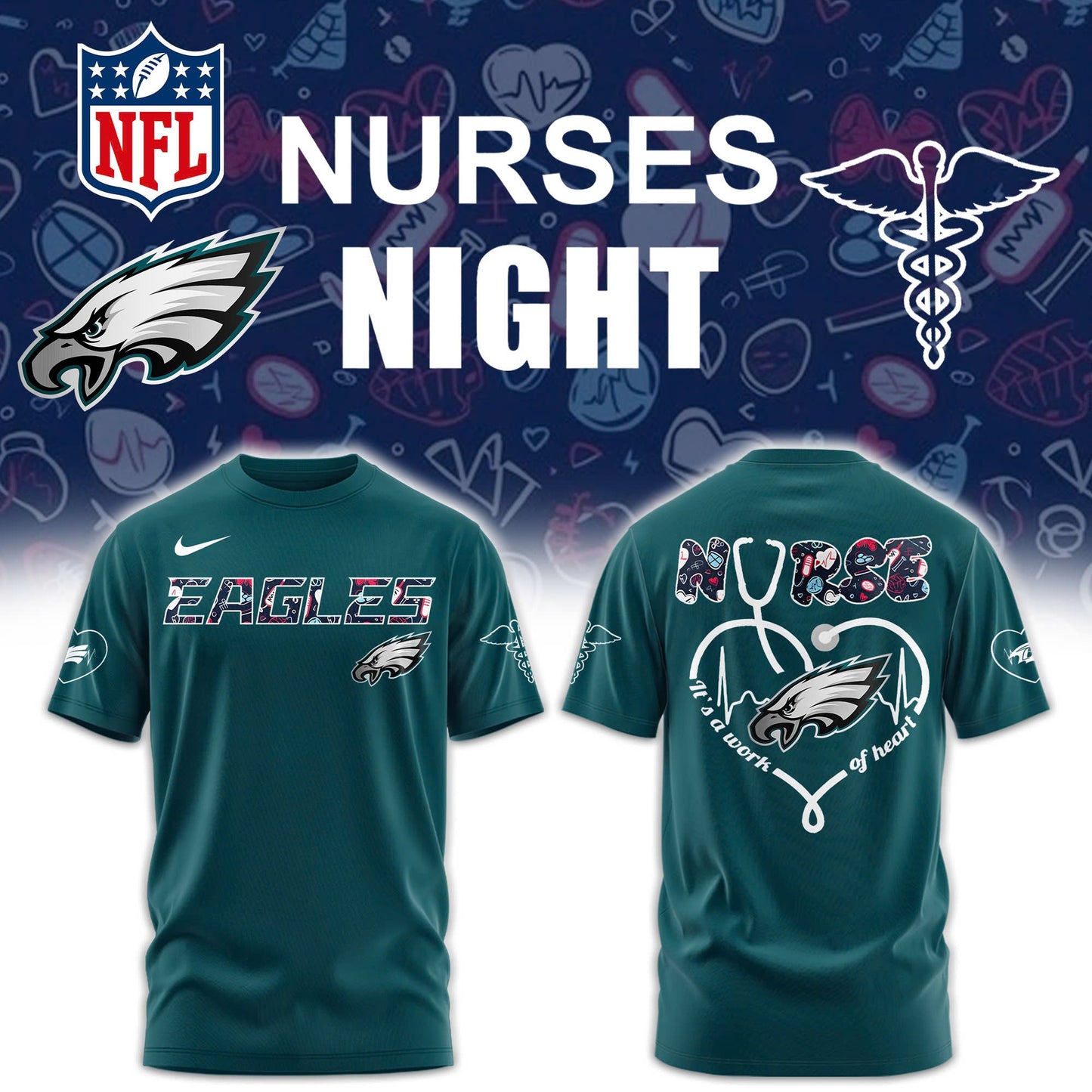 Philadelphia Eagles Nurses Appreciation Blue Tshirt