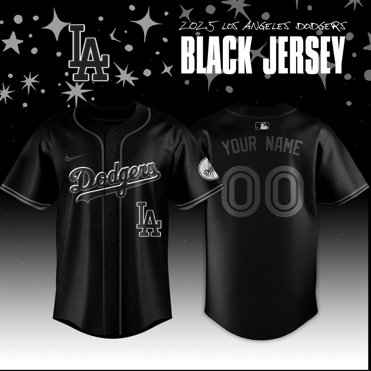 Limited Edition Los Angeles Dodgers Back In Black Custom name & Number Jersey