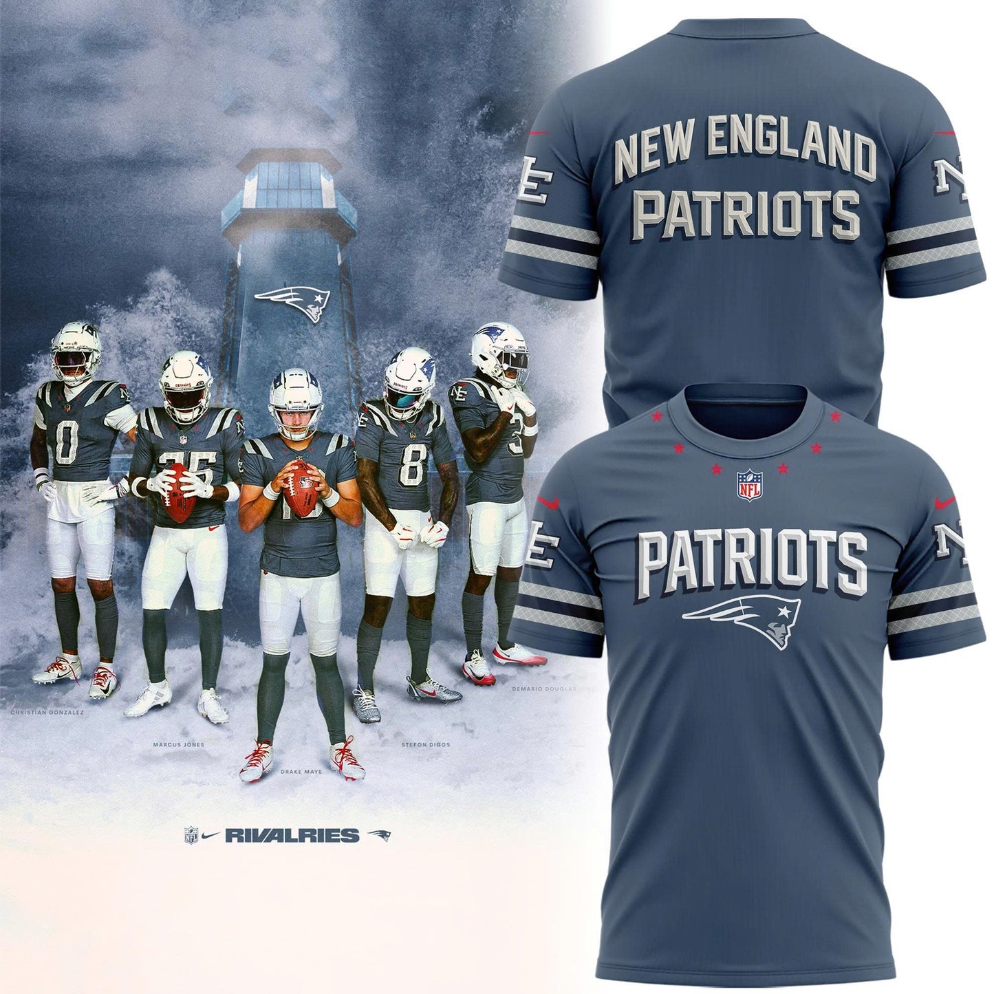 Limited edition New England Patriots T-shirt 𝙍𝙞𝙫𝙖𝙡𝙧𝙞𝙚𝙨. For fans in 2025!