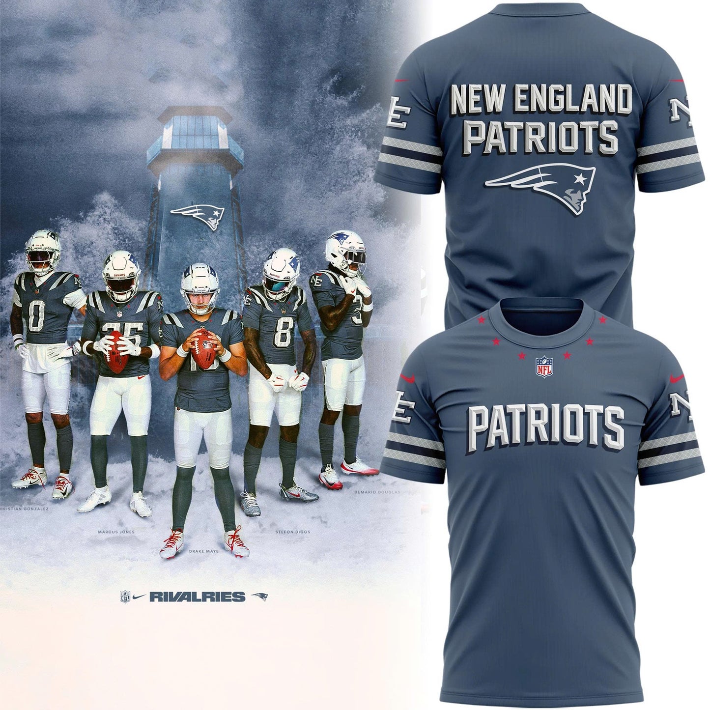 Limited edition New England Patriots T-shirt 𝙍𝙞𝙫𝙖𝙡𝙧𝙞𝙚𝙨. For fans in 2025!