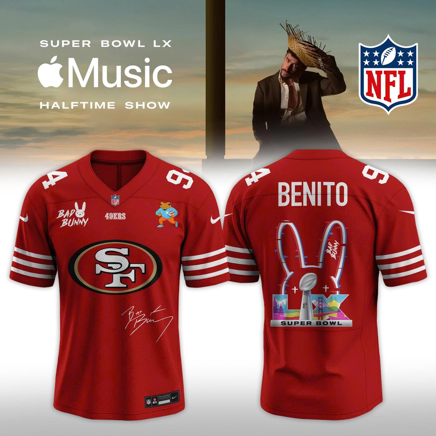 San Francisco 49ers Bad Bunny 2026 Super Bowl LX Customized Jersey