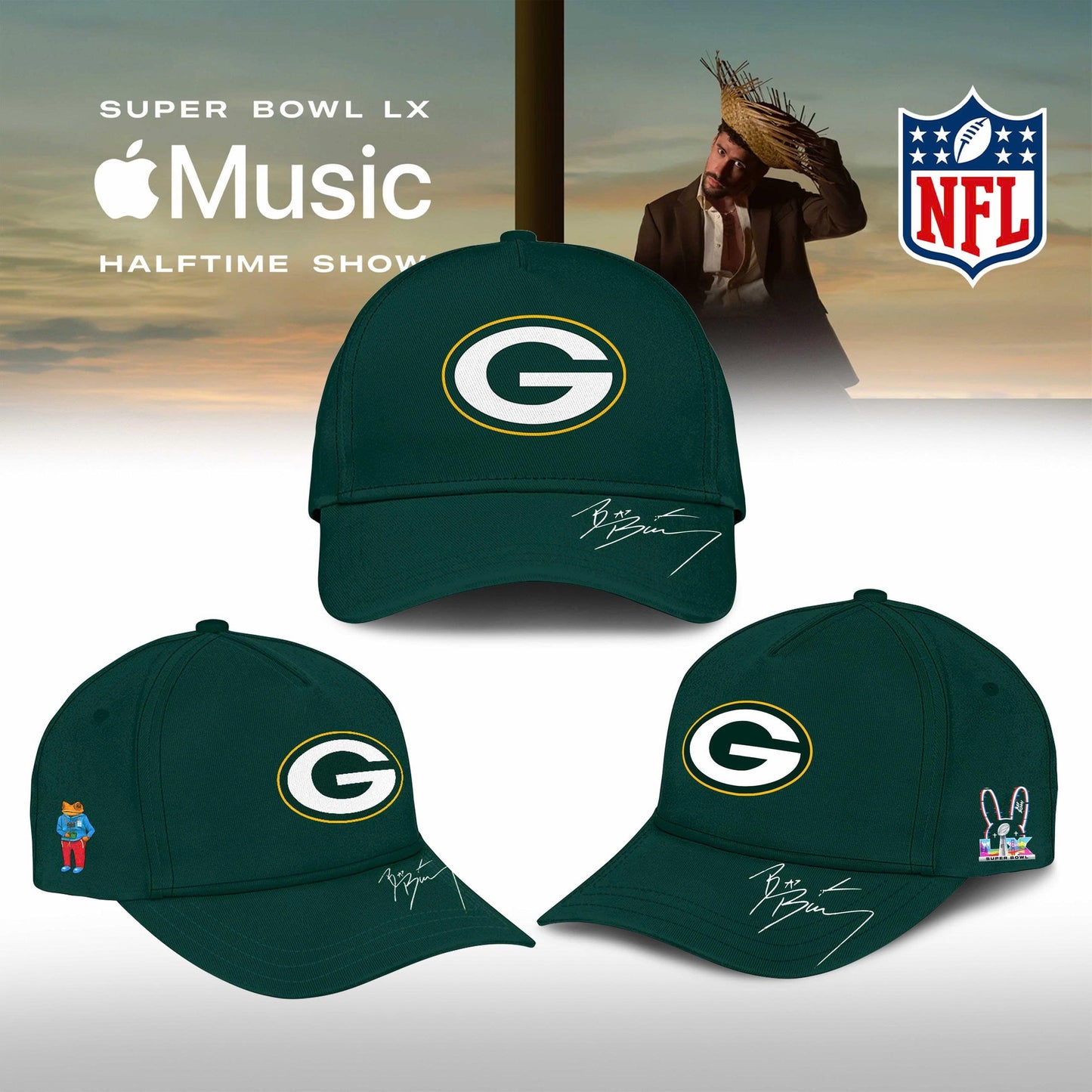 Green Bay Packers Bad Bunny 2026 Super Bowl LX Customized Jersey